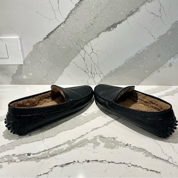 M. Gemi The Felize Shearling Black Croco Driving Loafer - Picture 1 of 9